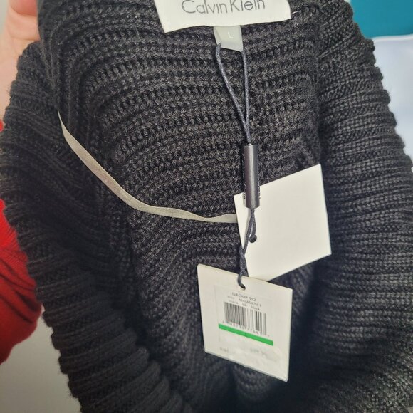 Calvin Klein black ribbed knit timeless classic minimalist turtleneck sweater L - Picture 3 of 8